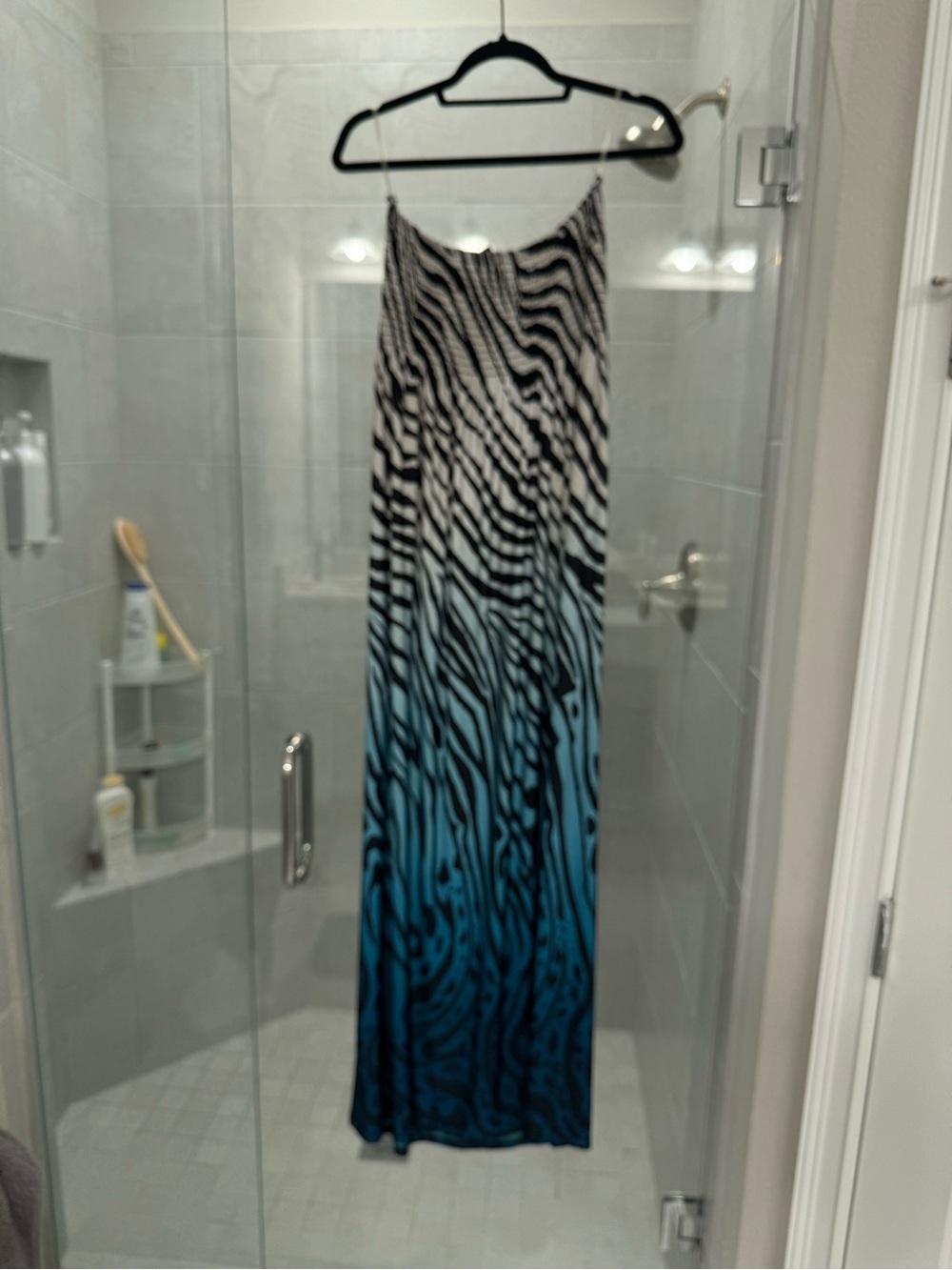 bebe Black and Blue Ombre Zebra Print Shower Curtain